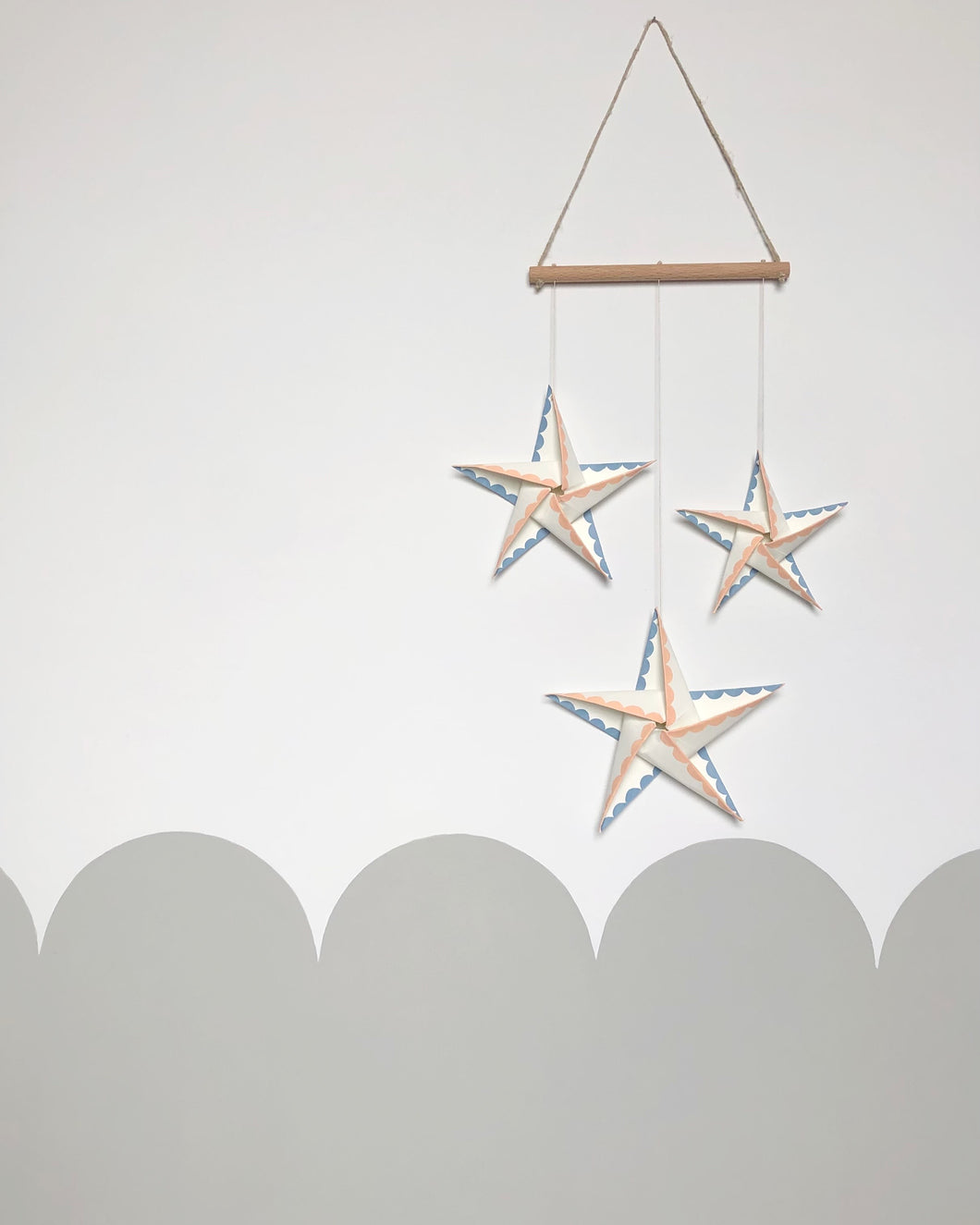 Wall Hanging - Triple Star In Blueberry and Peach