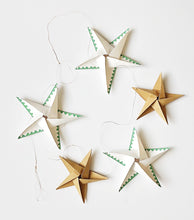 Load image into Gallery viewer, Star Garland - Off white and brown paper with pea green hand painted geometric edge
