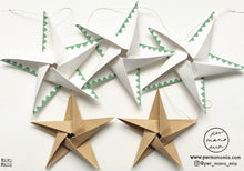 Load image into Gallery viewer, Star Garland - Off white and brown paper with pea green hand painted geometric edge
