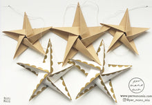 Load image into Gallery viewer, Star Garland - Off white and brown paper with antique gold hand painted scallop edge
