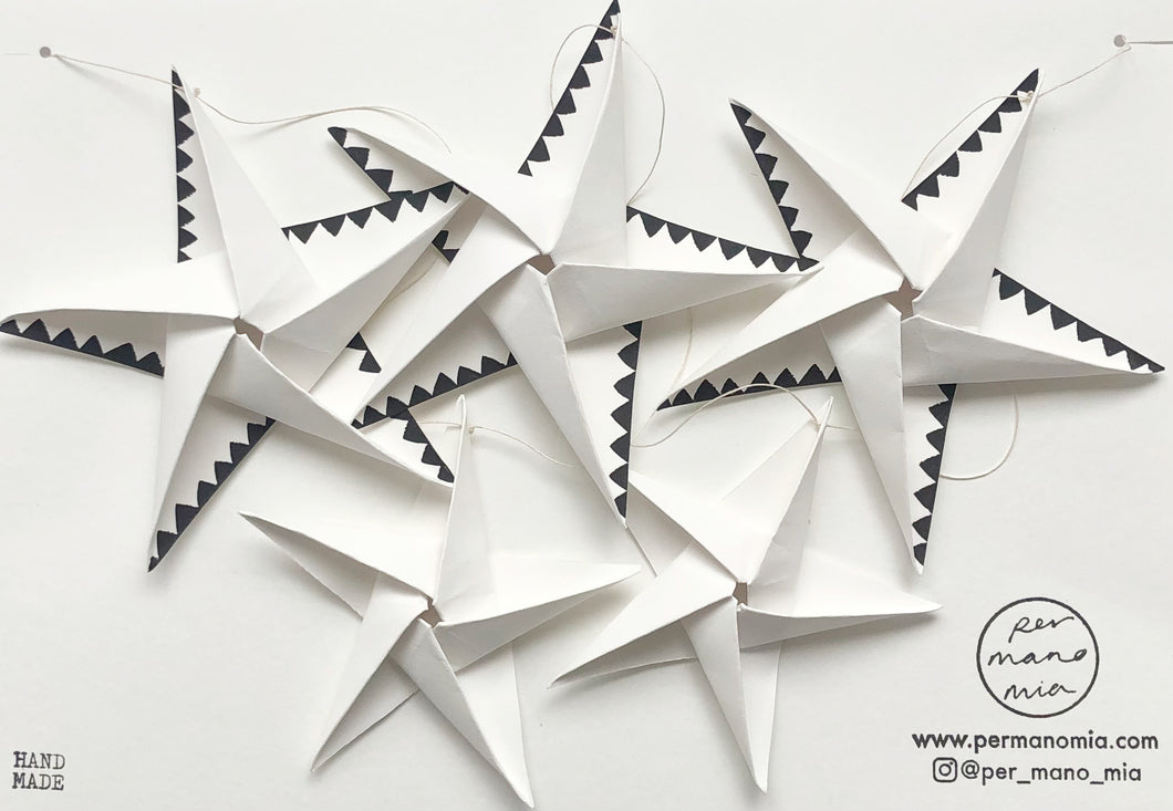 Star Garland - Off white paper with black hand painted geometric edge