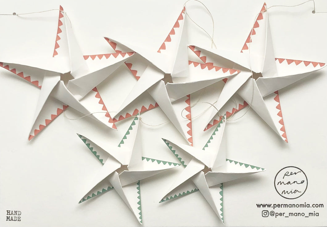 Star Garland - Off white paper with blush rose and sea foam hand painted geometric edge