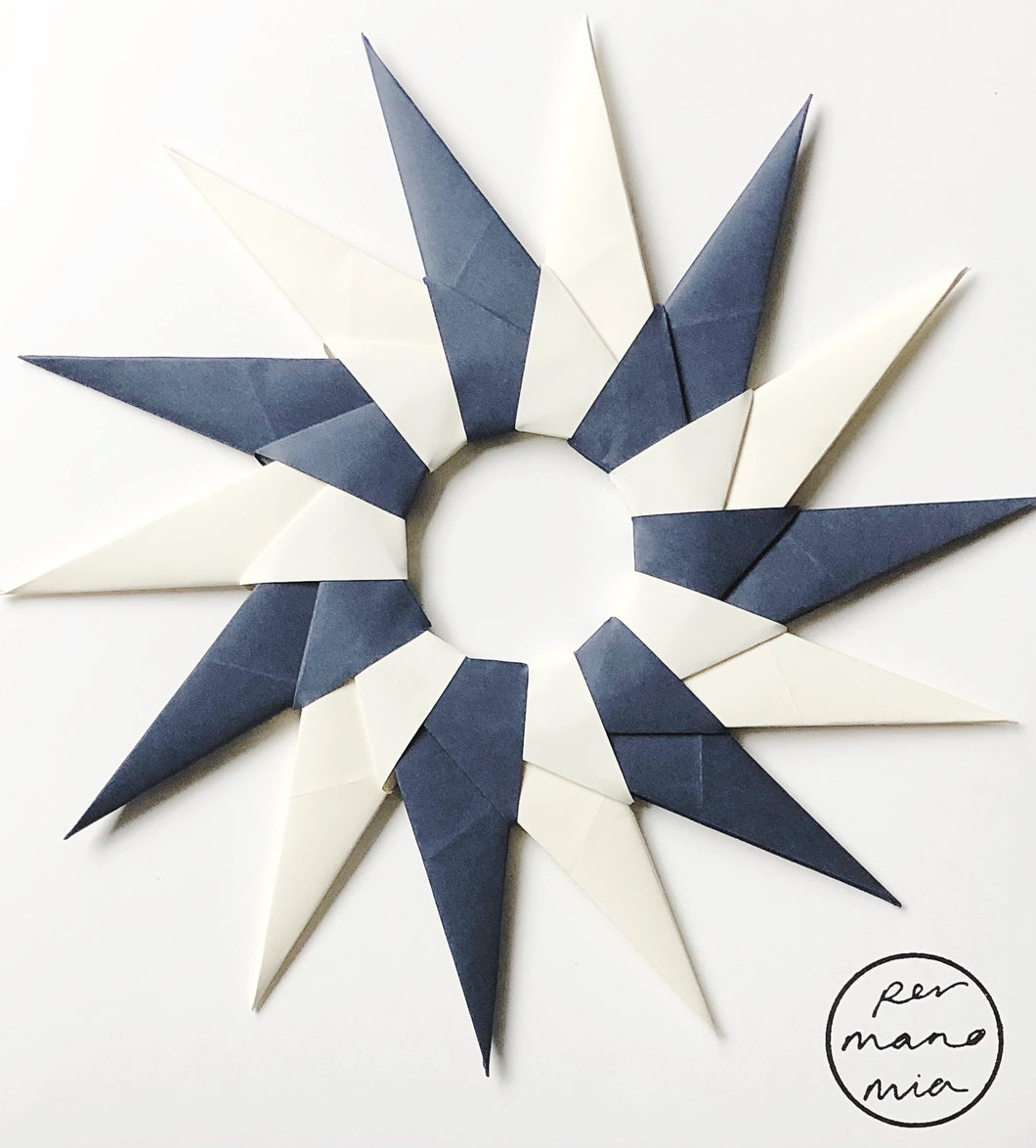 Navy and Vanilla Starburst Paper Decorative Wreath