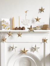Load image into Gallery viewer, Star Garland - Ivory and brown paper with antique gold hand painted scallop edge
